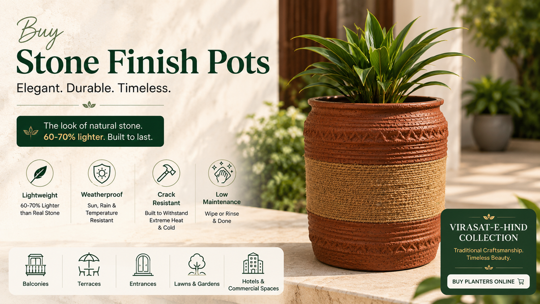 Stone finish planter for balconies terraces gardens by Greenri